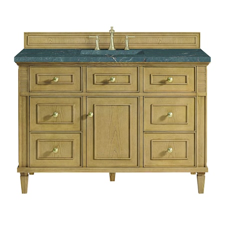 James Martin Vanities 48'' Single Vanity, Light Natural Oak w/ 3 CM Parisien Bleu Quartz Top 424-V48-LNO-3PBL